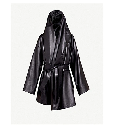 Shop Balenciaga Incognito Hooded Leather Coat In Black