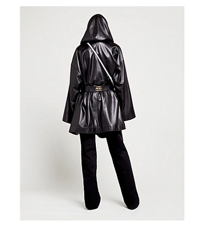Shop Balenciaga Incognito Hooded Leather Coat In Black