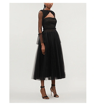 Shop Khaite Jean Cut-out Tulle Midi Dress In Black