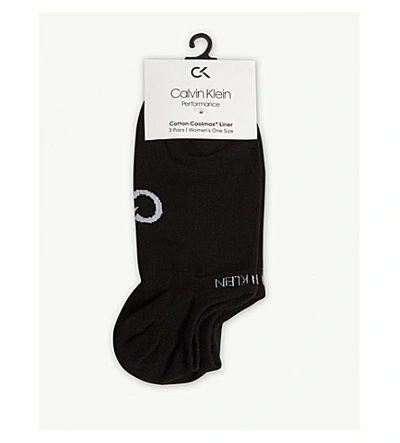 Shop Calvin Klein Logo Coolmax Cotton-blend Trainer Socks In Black