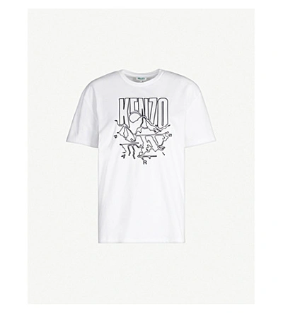 Shop Kenzo Logo-embroidered Cotton-jersey T-shirt In White