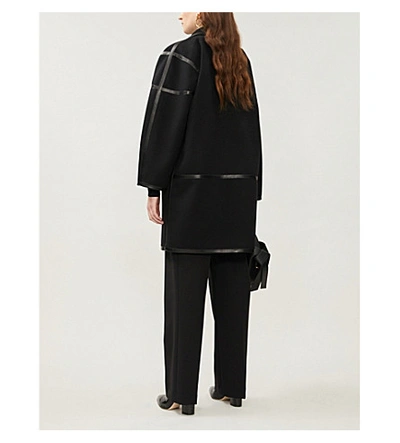 Max Mara Nizza Leather Trim Wool & Cashmere Wrap Coat In Black | ModeSens