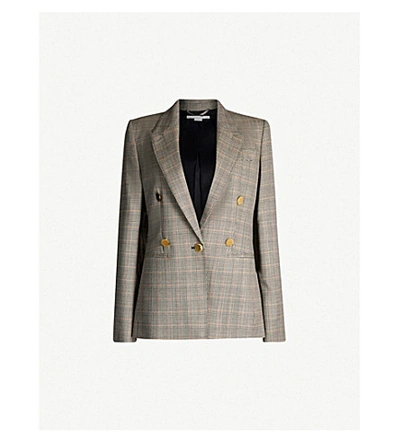 Shop Stella Mccartney Double-breasted Prince Of Wales Checked Wool Jacket In Black