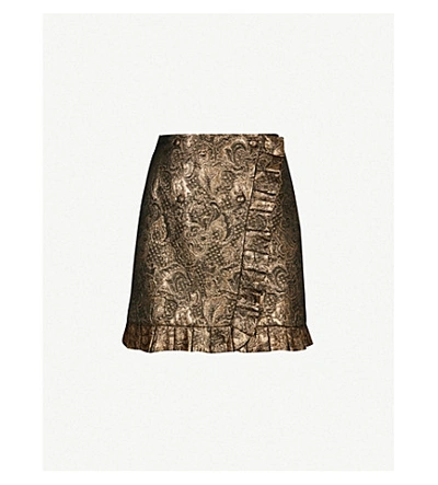Shop Sandro Brocade Woven Mini Skirt In Gold