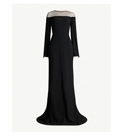 Shop Stella Mccartney Embellished Mesh-panelled Crepe Gown In Black
