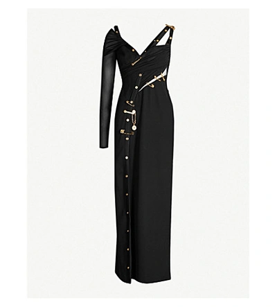 Shop Versace Safety Pin-detail Stretch-jersey And Crepe Maxi Dress In Black