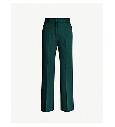 Shop Sandro Striped-trim Wide-leg Stretch-crepe Trousers In Verde