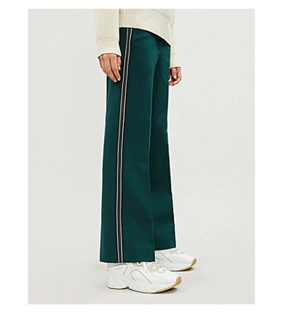Shop Sandro Striped-trim Wide-leg Stretch-crepe Trousers In Verde