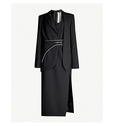 Shop Off-white Belted Wool-blend Midi Wrap Dress In Black No Color