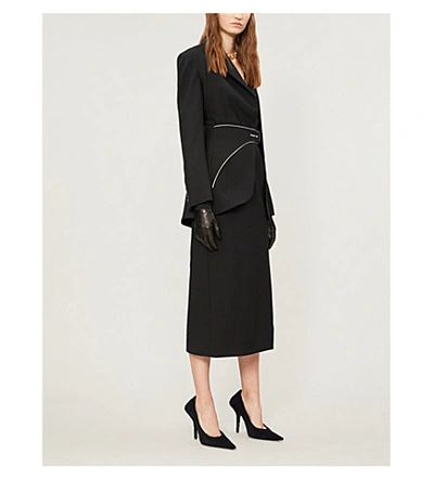 Shop Off-white Belted Wool-blend Midi Wrap Dress In Black No Color