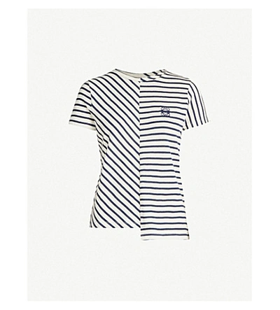 Shop Loewe Striped Logo-embroidered Cotton T-shirt In Navy/white