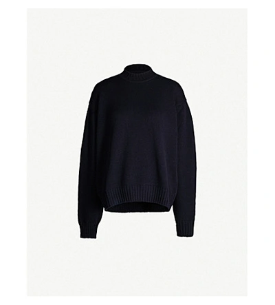 Shop Jil Sander High-neck Wool And Cashmere-blend Jumper In Dark Blue