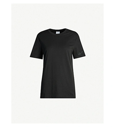 Shop Victoria Beckham Relaxed-fit Brand-embroidered Cotton-jersey T-shirt In Black