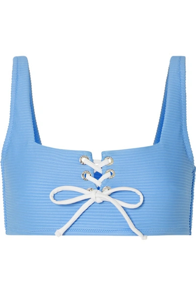 Shop Heidi Klein Carlisle Bay Lace-up Ribbed Underwired Bikini Top In Light Blue