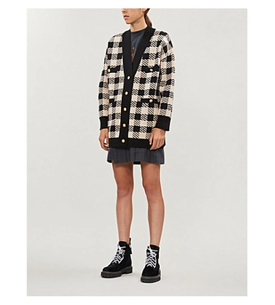 Shop Sandro Oversized Checked Knitted Cardigan In Beige