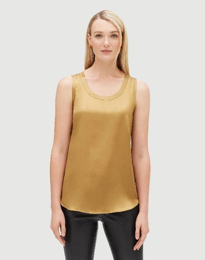Shop Lafayette 148 Luxe Charmeuse Reversible Perla Blouse In Seagrass