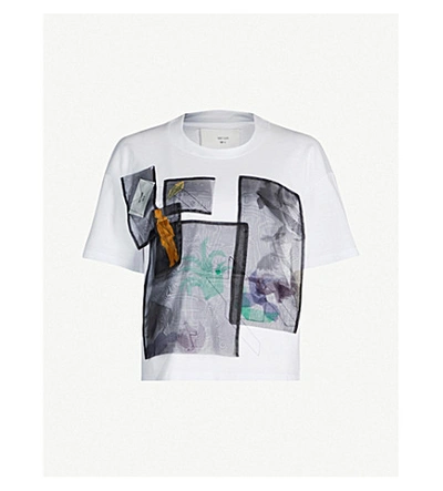 Shop Quetsche Sheer Overlay Cotton-jersey T-shirt In White/black