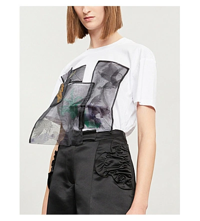 Shop Quetsche Sheer Overlay Cotton-jersey T-shirt In White/black