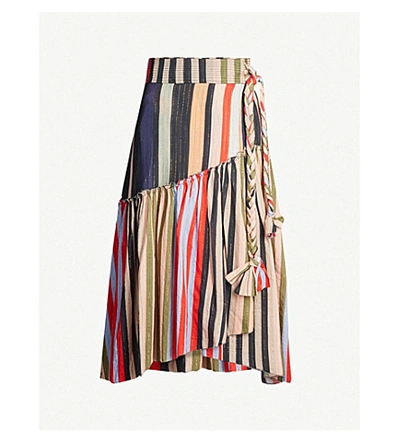 Shop Apiece Apart Iberia Striped Cotton-blend Skirt In Mixed Gold Lurex Stripes