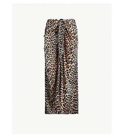 Shop Ganni Leopard-print Silk-blend Midi Skirt