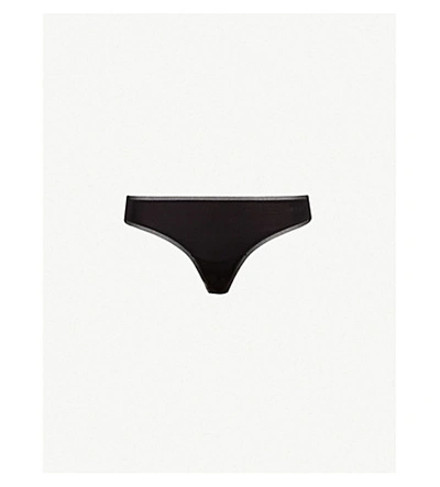 Shop Dkny Litewear Jersey And Mesh Thong In Black