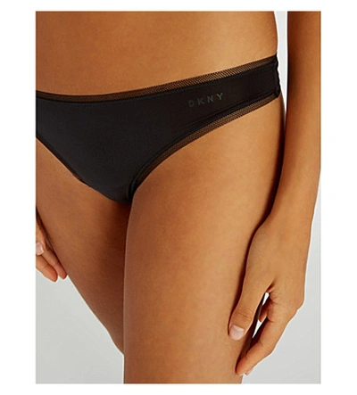 Shop Dkny Litewear Jersey And Mesh Thong In Black