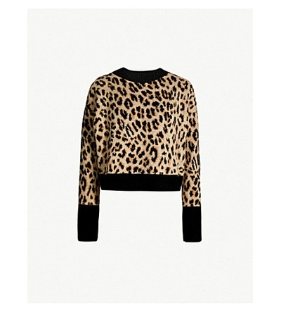 Shop Moncler Leopard-print Wool And Cashmere-blend Jumper In Beige