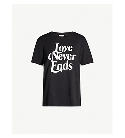 Shop Sandro 'love Never Ends' Slogan Cotton-jersey T-shirt In Black