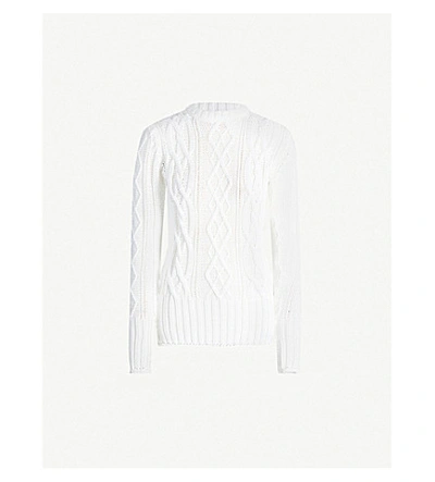 Shop Thom Browne Long-sleeved Cable-knit Wool Jumper In White