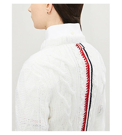 Shop Thom Browne Long-sleeved Cable-knit Wool Jumper In White