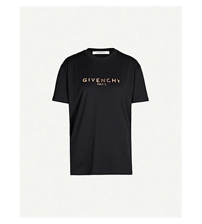 Shop Givenchy Metallic Logo-print Cotton-jersey T-shirt In Black