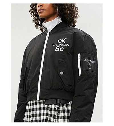 Shop Calvin Klein Padded Brand-print Shell Bomber Jacket In Black
