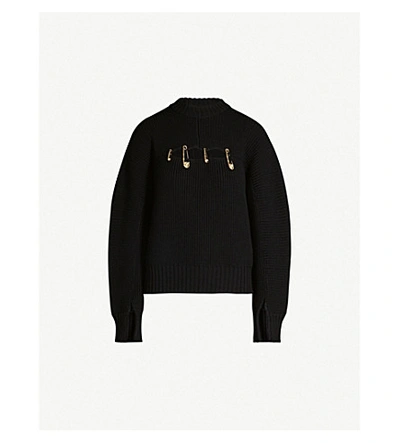 Shop Versace Safety Pin-embellished Wool Jumper In Black