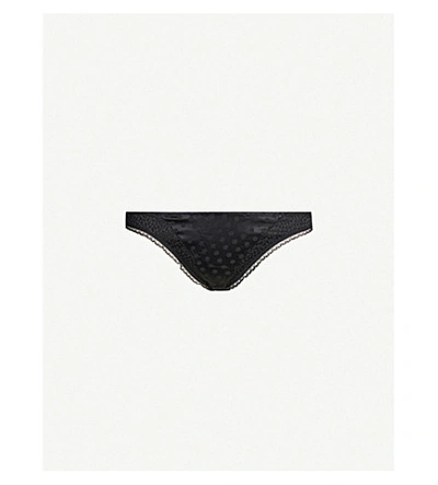 Shop Stella Mccartney Camellia Darling Stretch-silk Thong In 001 Black