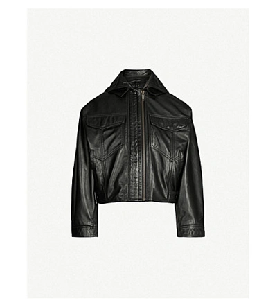 Shop The Kooples Hooded Leather Jacket In Bla01