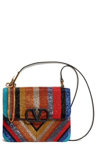 Shop Valentino Vsling Beaded Leather Shoulder Bag In Nero Multi