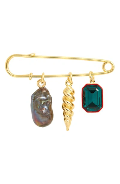 Shop Lizzie Fortunato Memento Pin In Gold/ Pearl Peacock