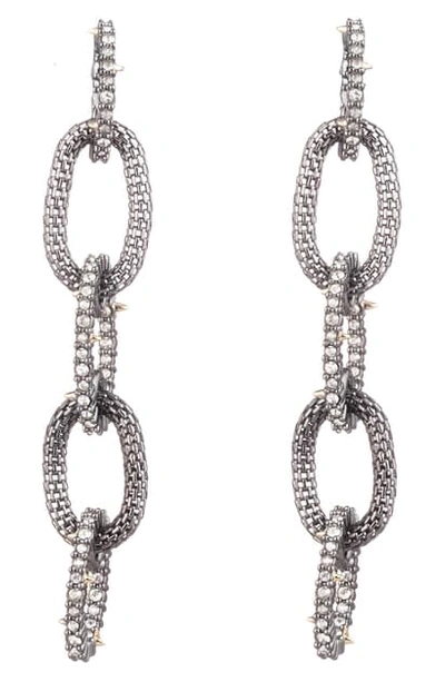 Shop Alexis Bittar Crystal Encrusted Mesh Chain Earrings In Black