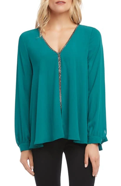 Shop Karen Kane Sparkle Long Sleeve Top In Emerald
