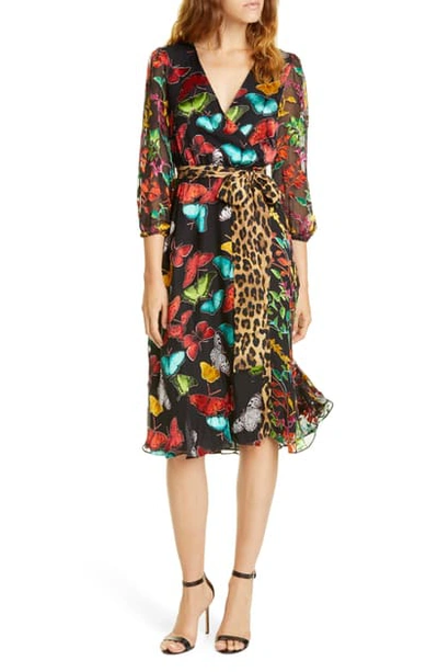 Shop Alice And Olivia Jesse Pattern Mix Wrap Front Dress In Butterflies/ Combo