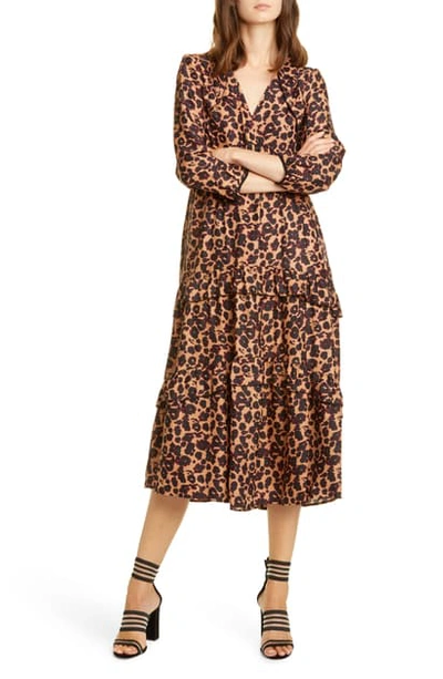 Shop Ba&sh Tracy Leopard Print Midi Dress In Camel