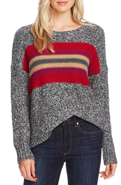 Shop Vince Camuto Colorblock Crewneck Cotton Blend Sweater In Tulip Red