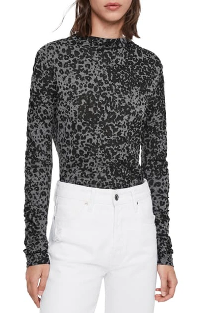 Shop Allsaints Leopard Print Roll Neck Top In Ash Black