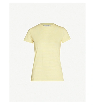 Shop Vince Striped Cotton-jersey T-shirt In Citrine/ Optic White