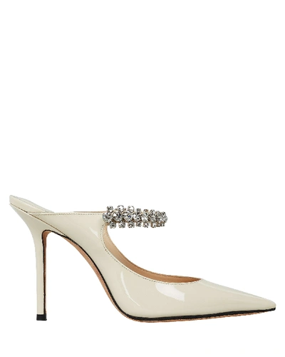 Shop Jimmy Choo Bing Patent Crystal-embellished Mules In White