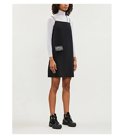 Shop Calvin Klein Branded-straps Stretch-jersey Slip Mini Dress In Black