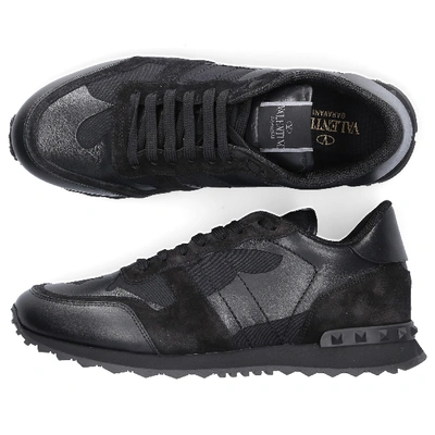 Shop Valentino Low-top Sneakers Rockruner Camouflage Calfskin Nylon Logo Black