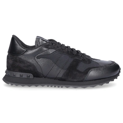 Shop Valentino Low-top Sneakers Rockruner Camouflage Calfskin Nylon Logo Black