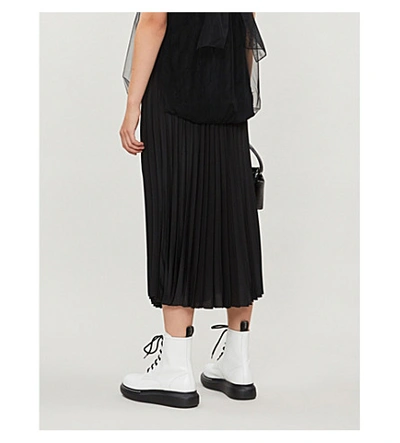 Shop Moncler High-rise Pleated Woven Midi Skirt In Black