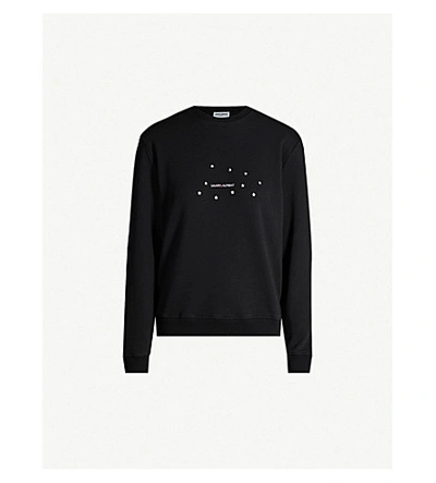 Shop Saint Laurent Metallic Logo-print Cotton-jersey Sweatshirt In Noir Argent